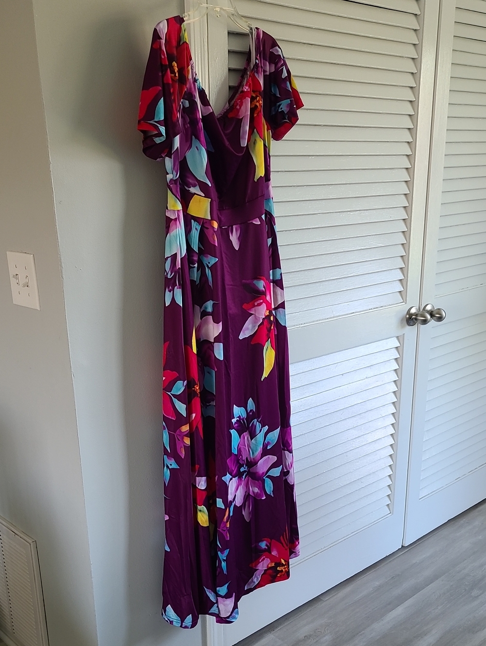 Plum Floral Maxi Dress with Bright Multicolor Blooms